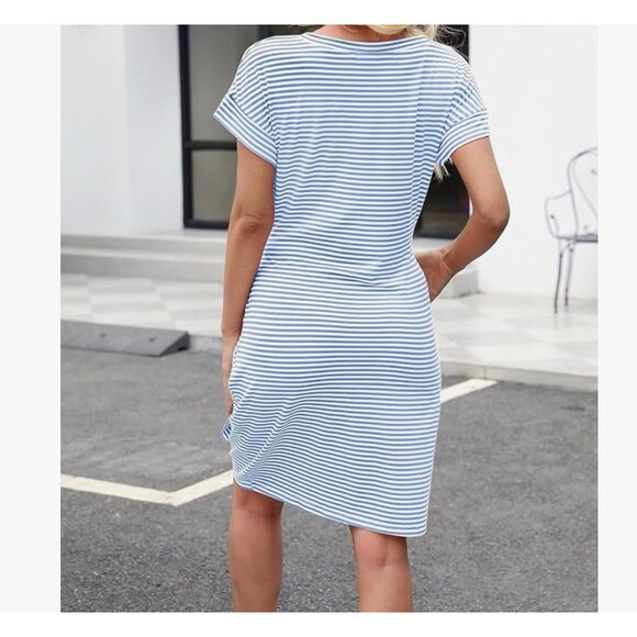 Merokeety Striped T Shirt Dress Blue/White Size L - Picture 2 of 7